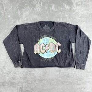 ACDC Top Womens Large Black Crew Neck Long Sleeve Cropped Summer Tour 1979